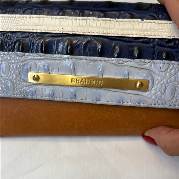 Brahmin Blue Navy Light Blue White and Brown Croc-Embossed Leather Wallet - Picture 9 of 9